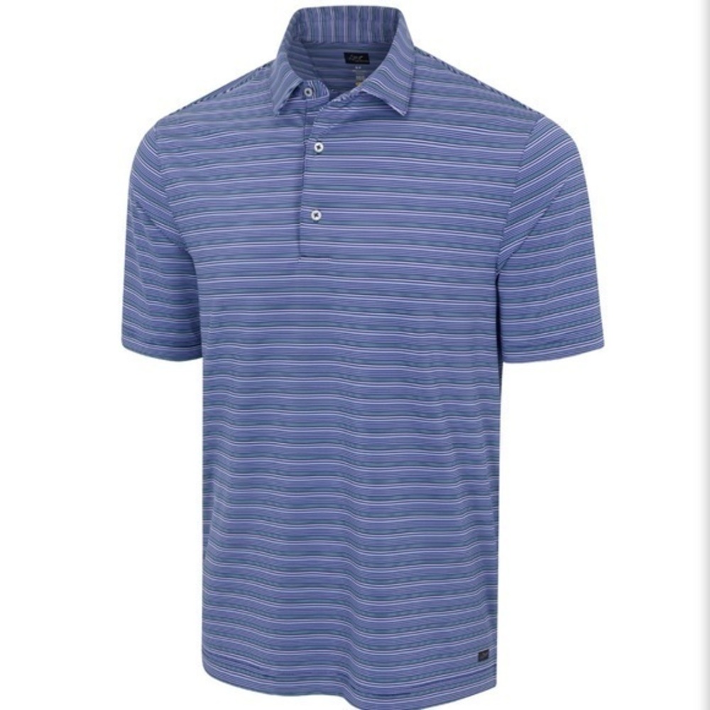 Greg Norman Men’s ML75 Stretch Panorama Stripe Polo Tropic Navy Golf Shirt